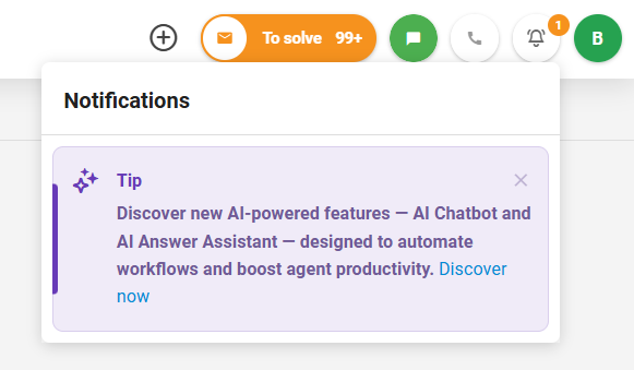 Skärmbild av LiveAgent:s nya in-app News-panel som visar meddelanden och uppdateringar