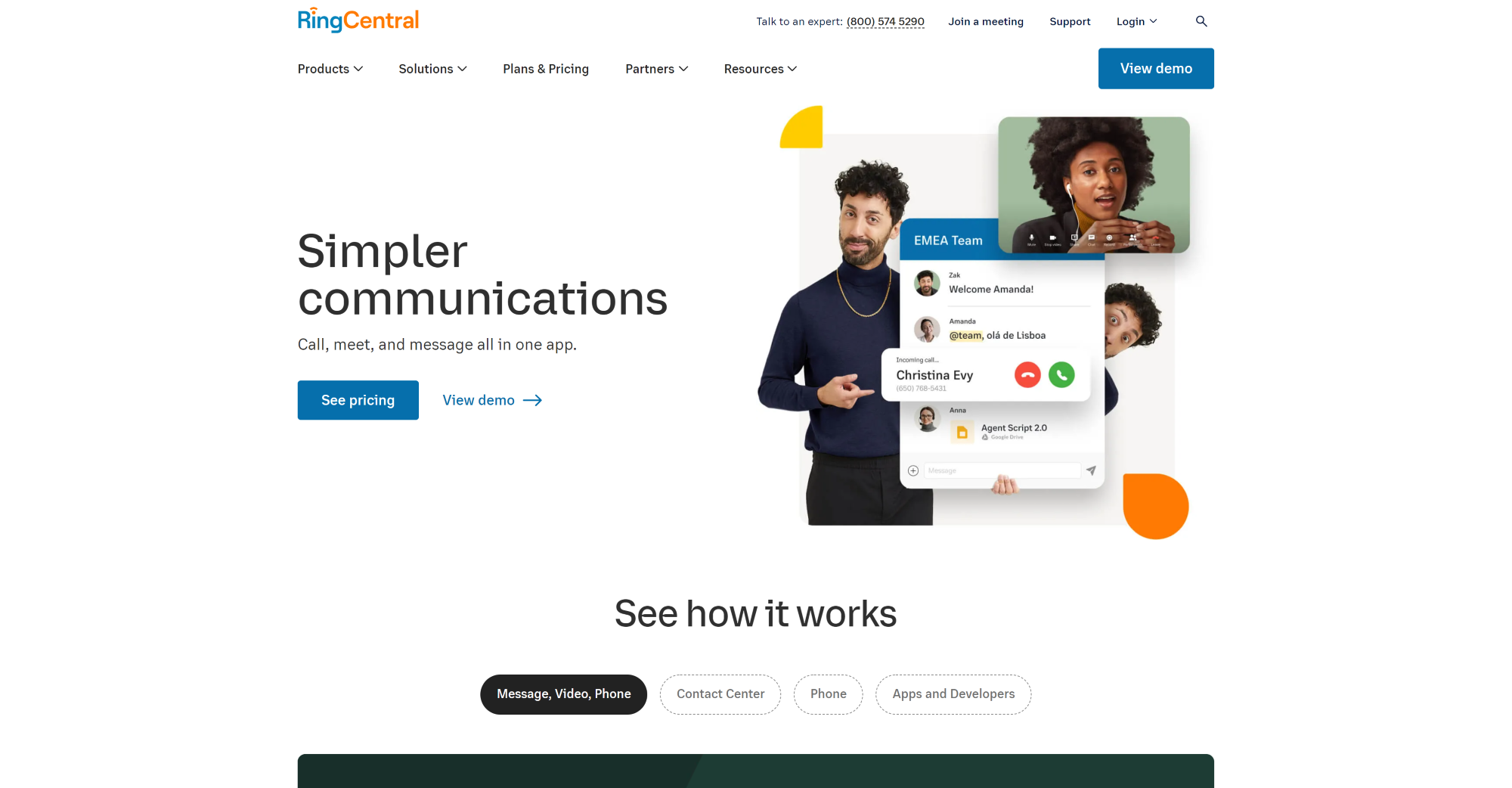RingCentral callcenter-programvara hemsida