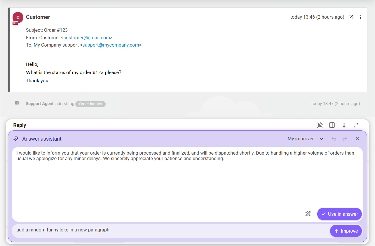 LiveAgent AI Answer Improver och Composer