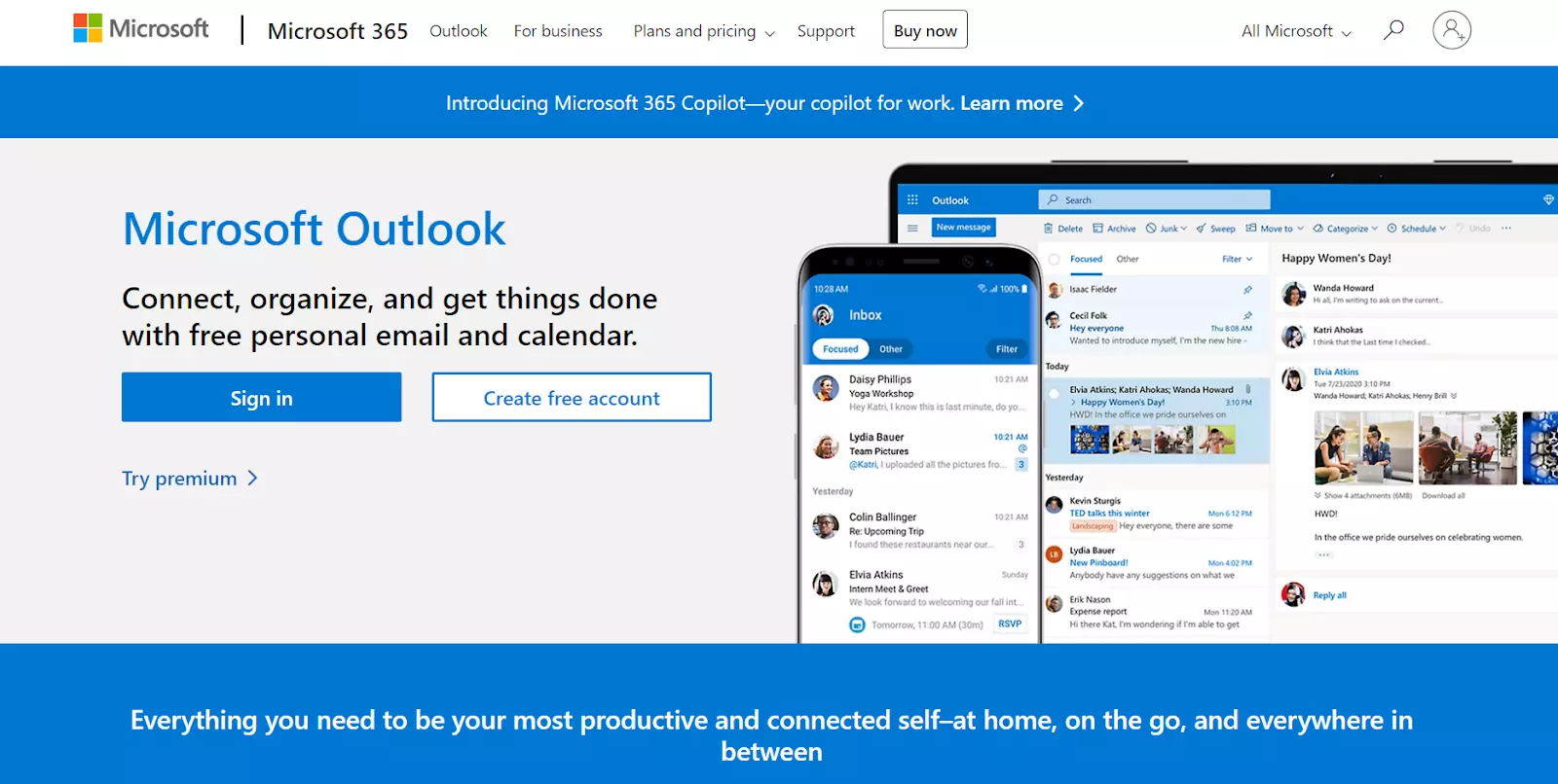 Microsoft Outlook hemsida