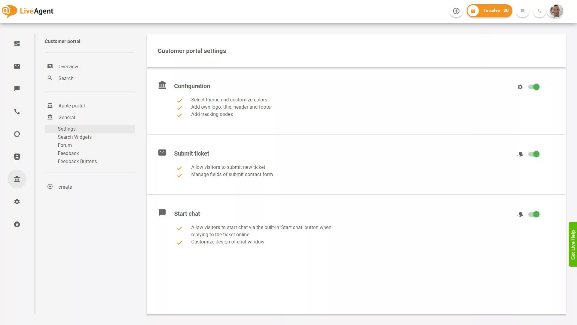 LiveAgent Ärendeöversikt i applikationen