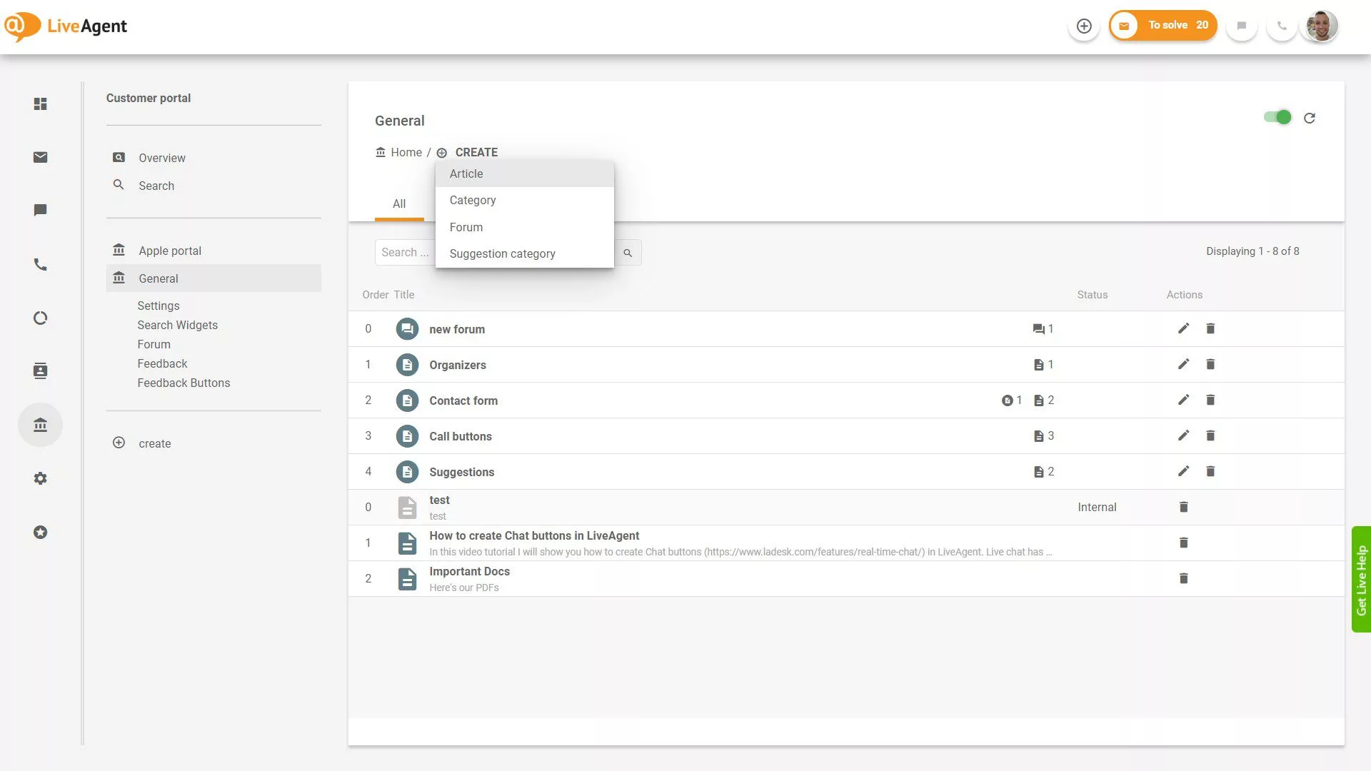 LiveAgent Ärendeöversikt i applikationen