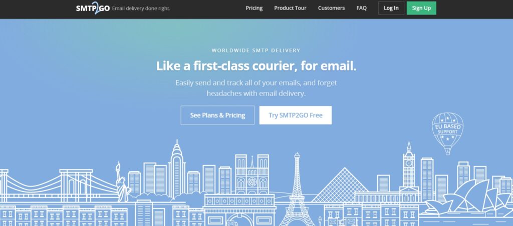 SMTP2GO home page, email management software for individuals and businesses