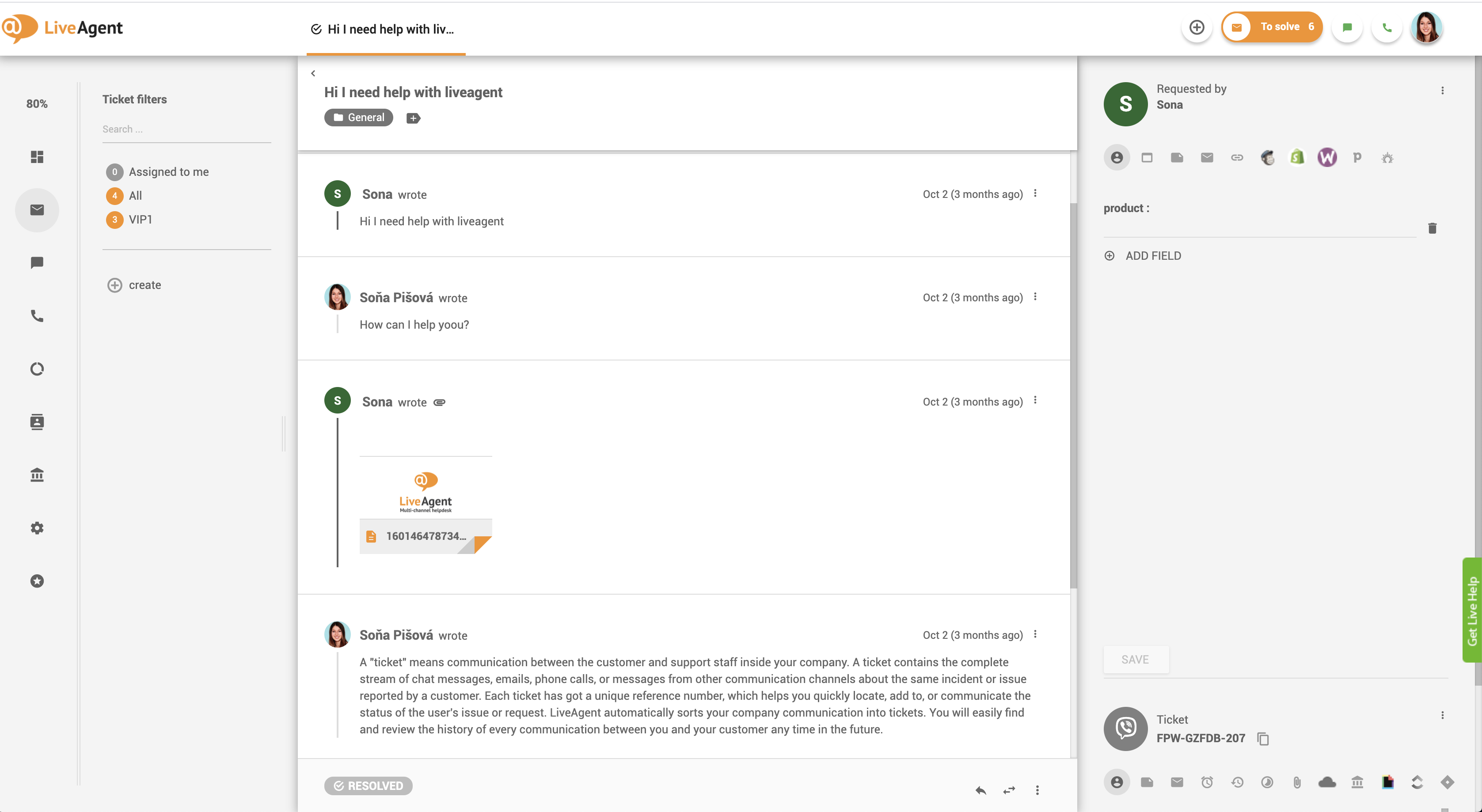 Viber-meddelanden i LiveAgent-instrumentpanelen