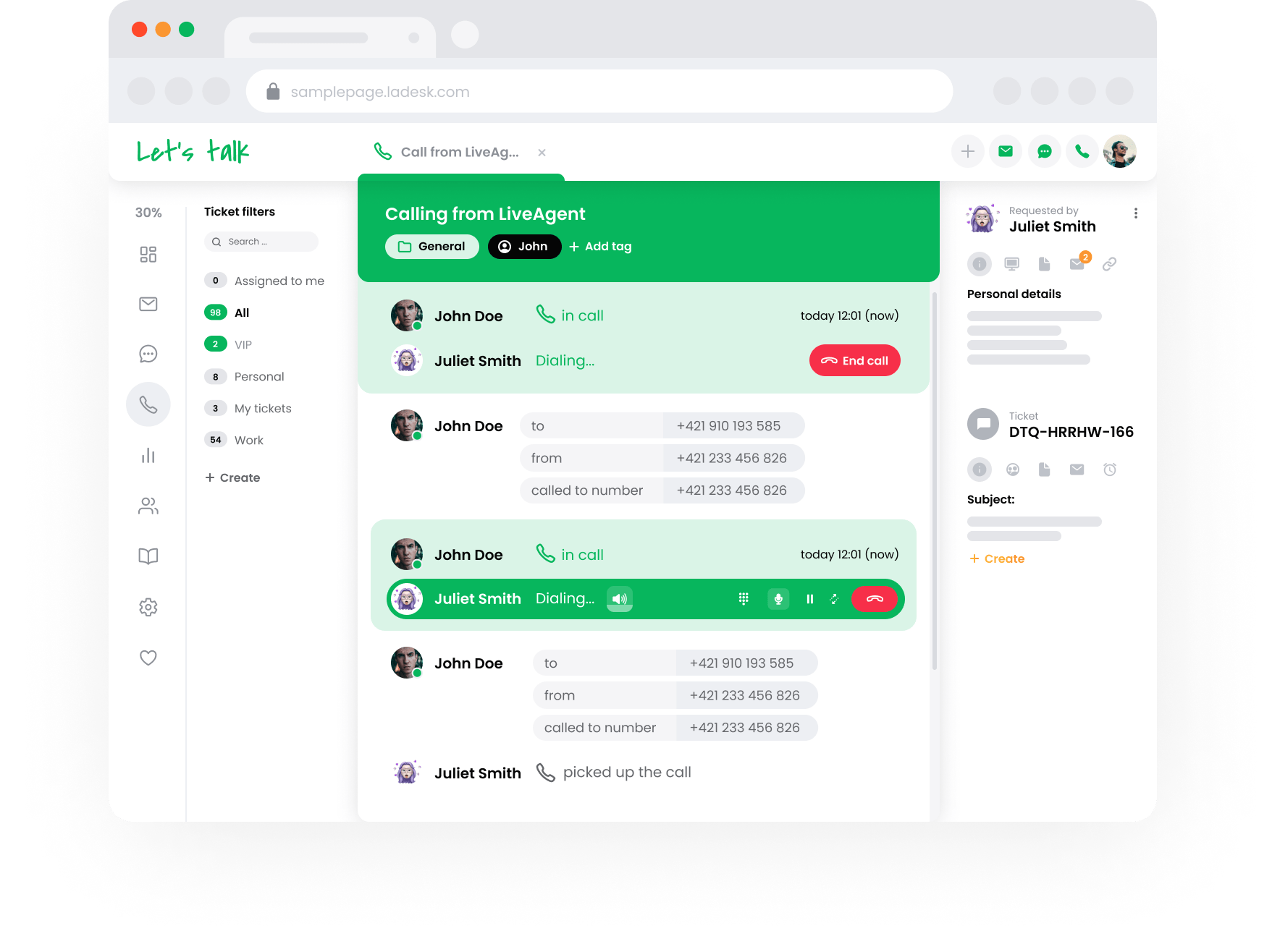 Utgående callcenter i LiveAgent