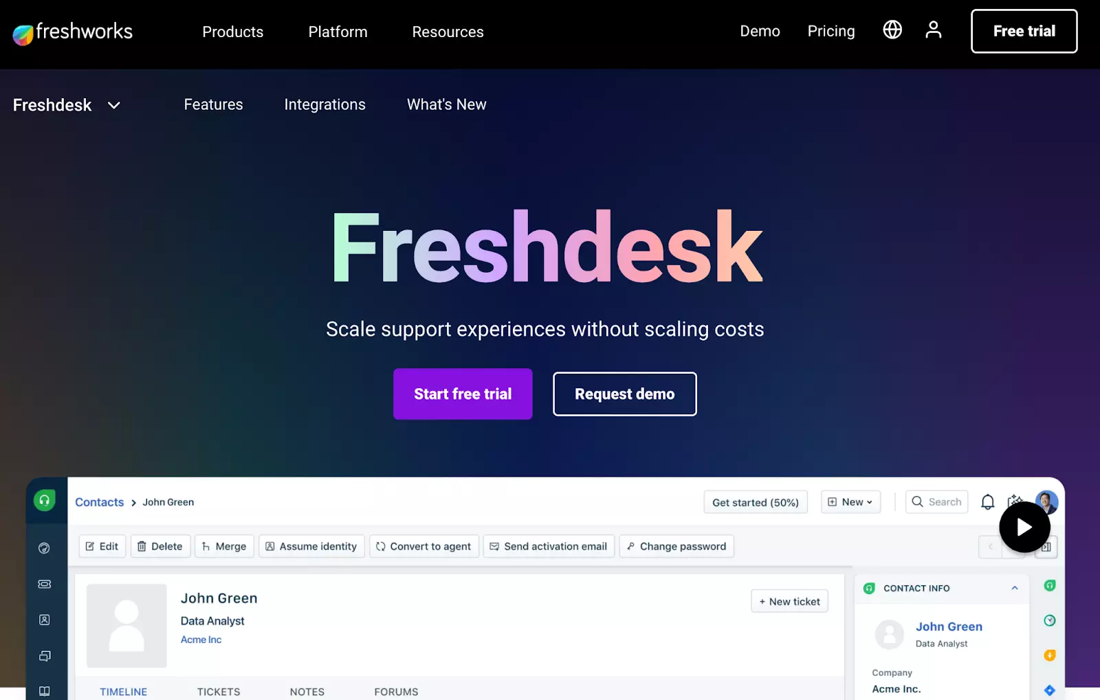 Freshdesk supportticketsystem hemsida