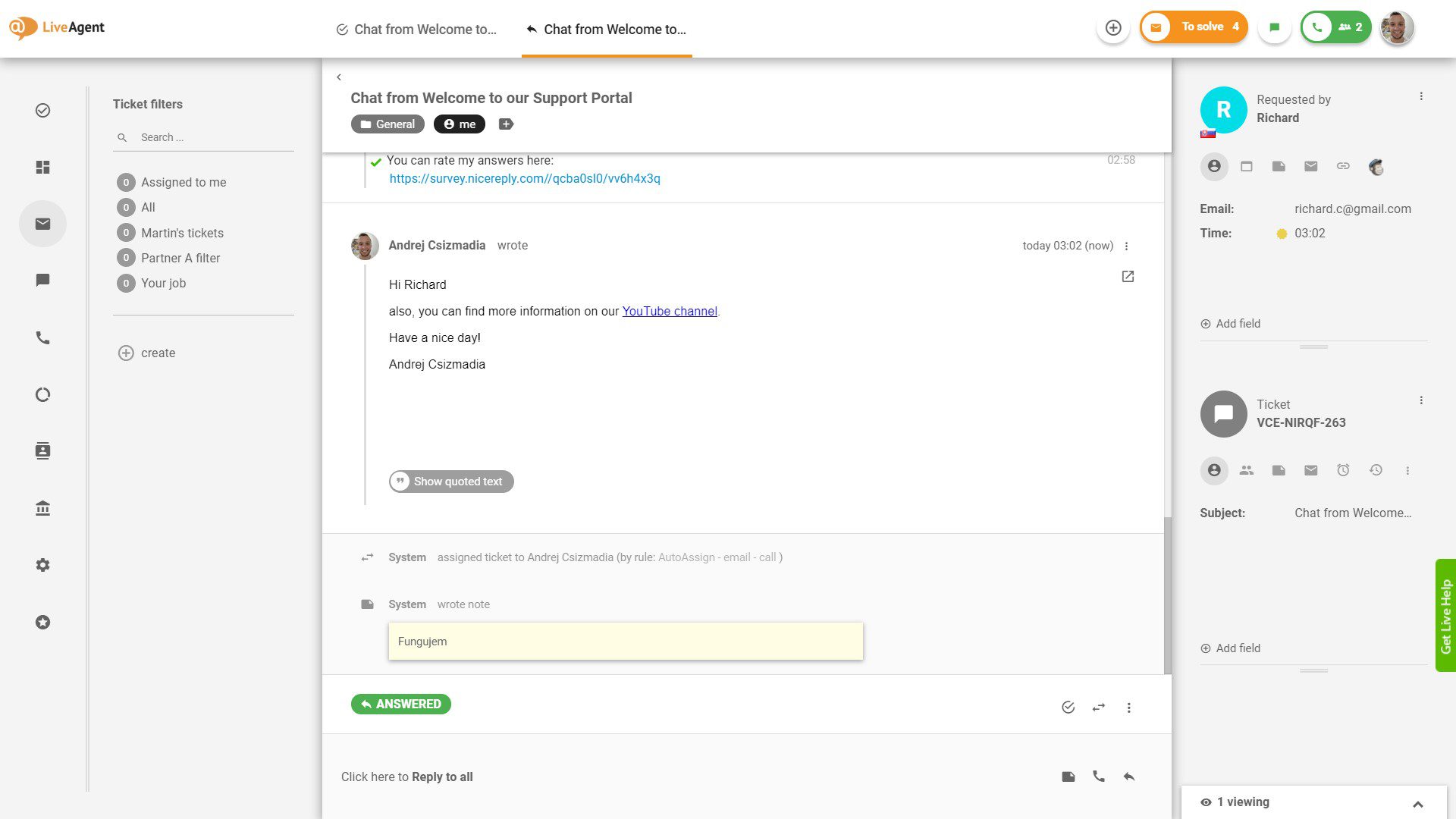 LiveAgent ärendeuppföljning