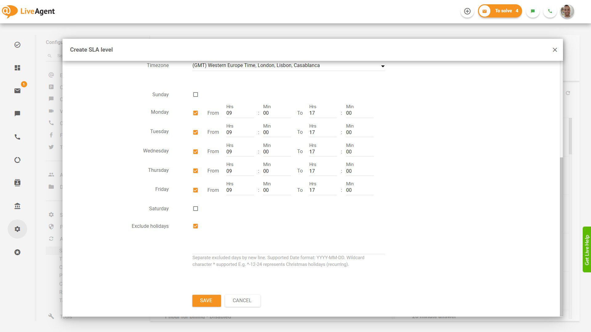 Inställning för öppettider i LiveAgent