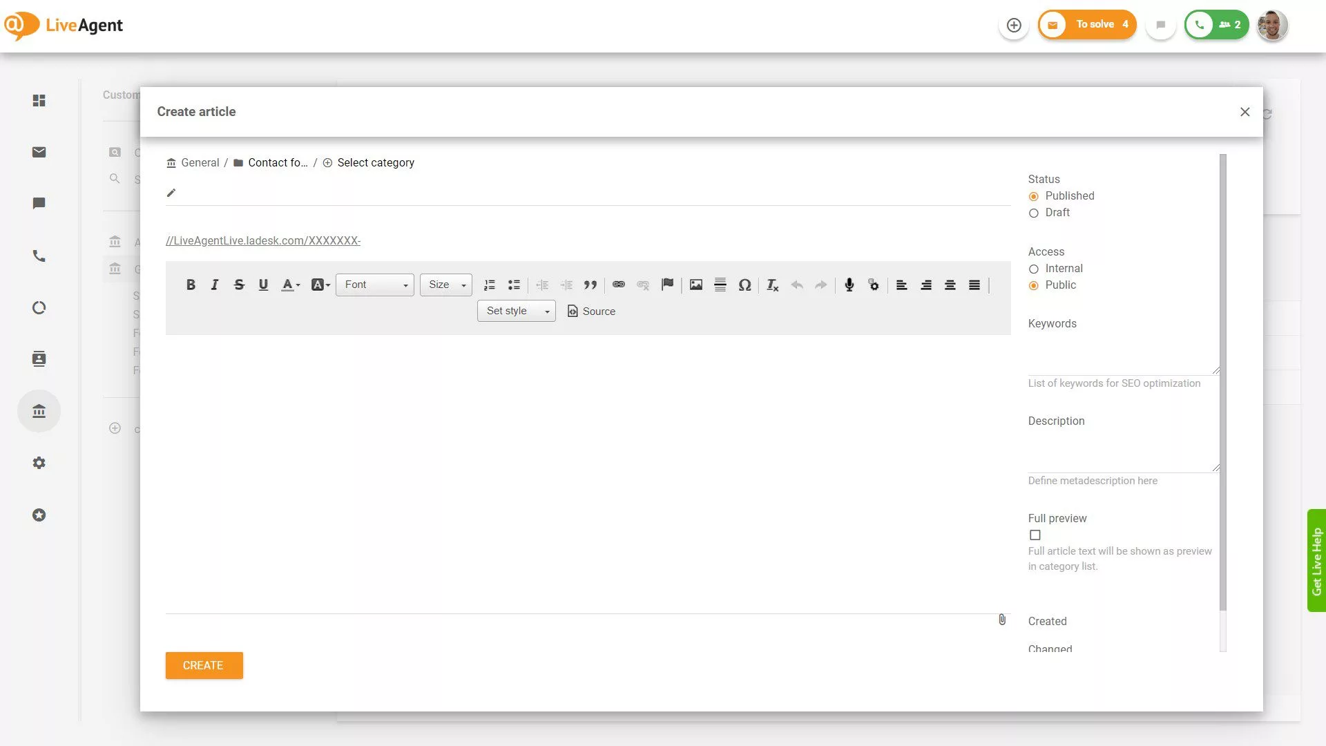 LiveAgent Skapa kunskapsbasartikel