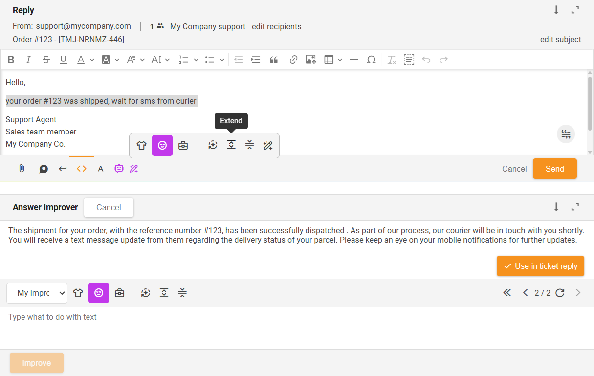 Utöka-funktion AI-svarförbättrare - gränssnittsöversikt