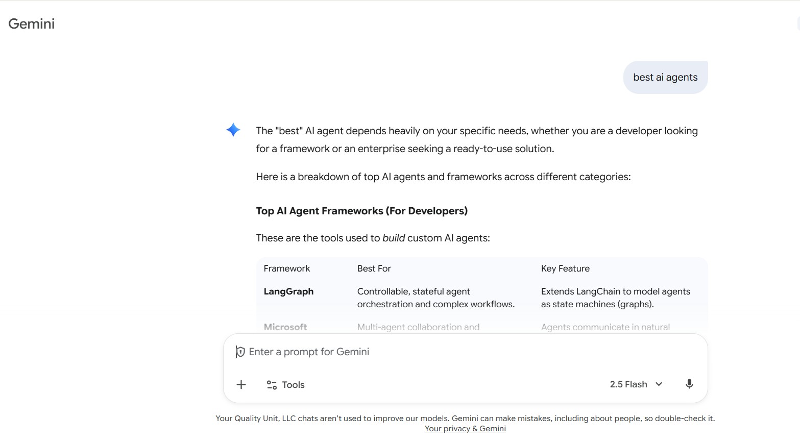 Google Gemini AI-chattbot gränssnittsfönster