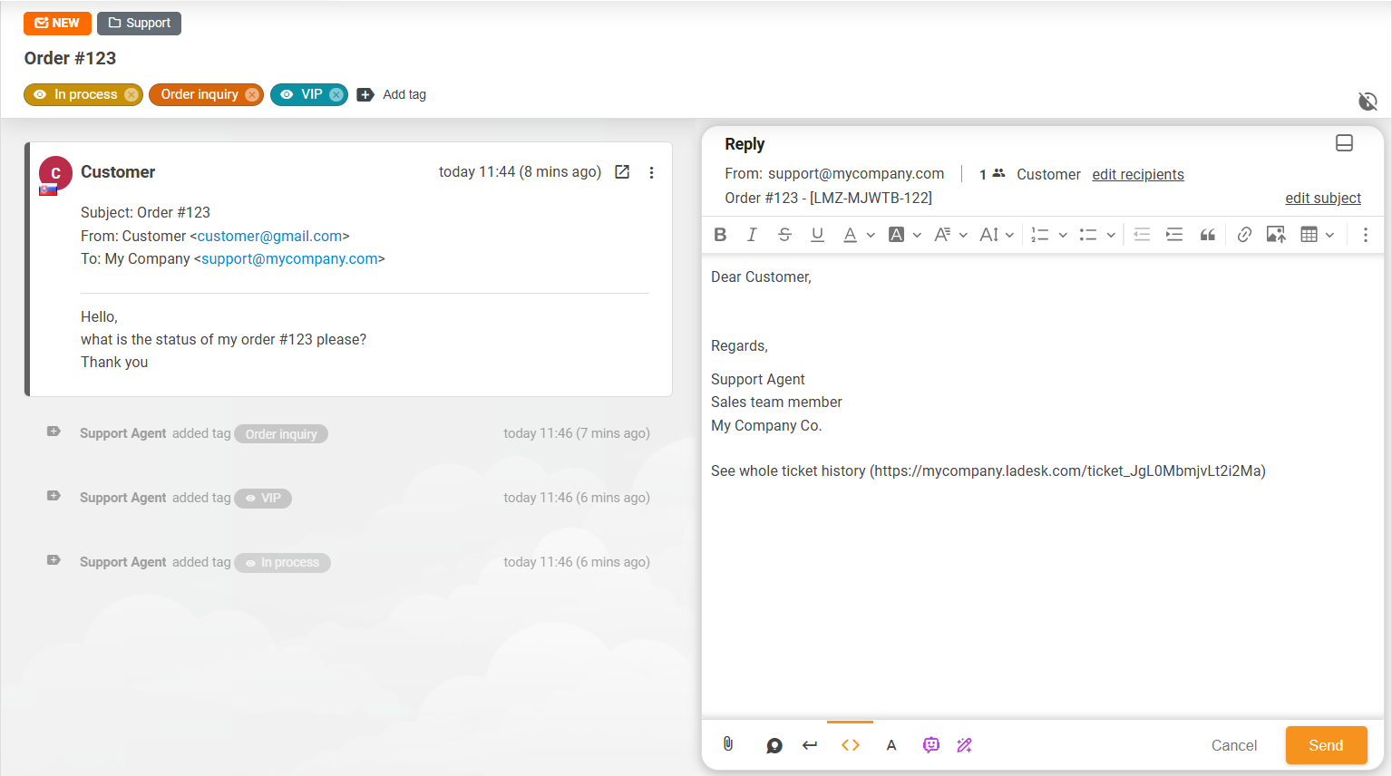Förbättrad ärendelayoutvy i LiveAgent