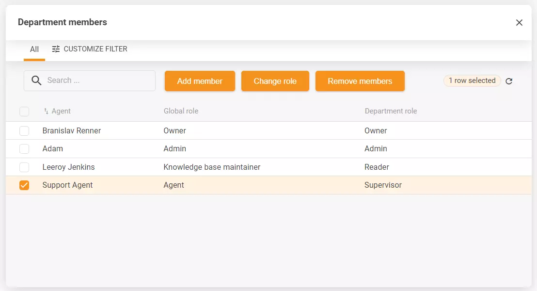 Skärmdump av avdelningsinställningarna för att inkludera flera konfigurationsalternativ