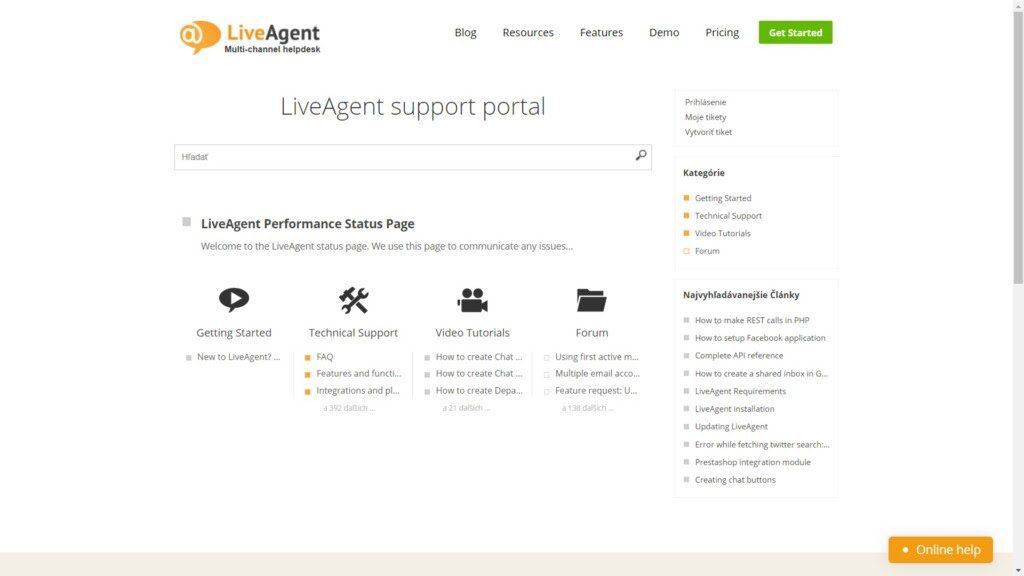 LiveAgents supportportal. Ett utmärkt exempel på en lättsökbar kunskapsbas.