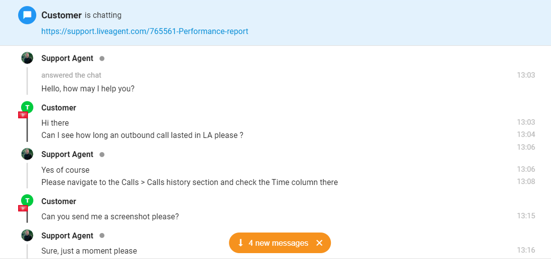 Skärmdump av en chatt som visar ett meddelande om olästa meddelanden