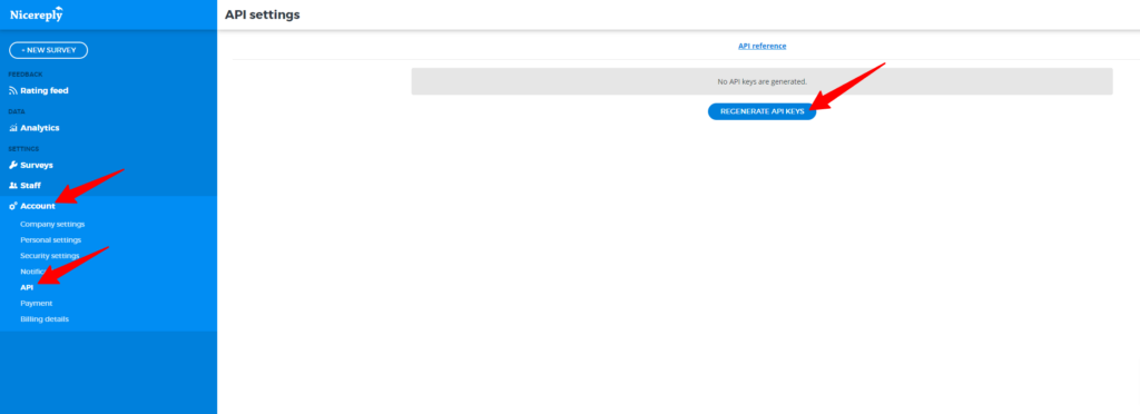 Hur man genererar API-nyckeln i Nicereply-kontot
