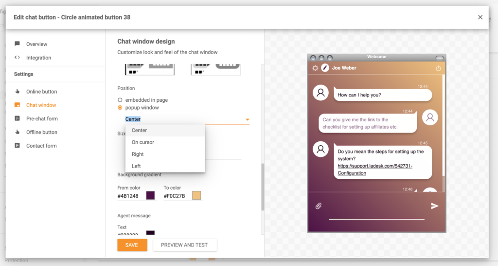 Popup-fönsterfunktion LiveAgent
