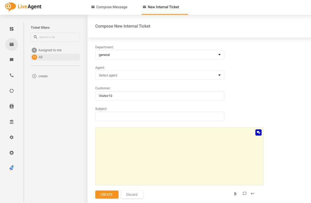 En bild som visar det gamla fältnamnet Agent, som ersattes av Tilldela agent i ny LiveAgent-uppdatering