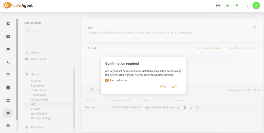API v3 borttagningsbekräftelse med en kryssruta