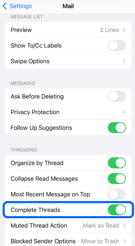 Apple Mail mobile settings