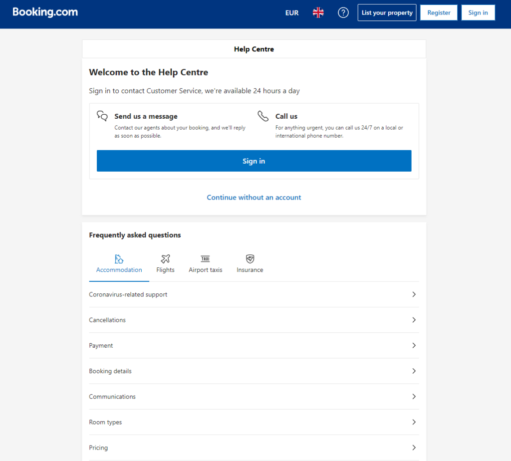 Booking.com hjälpcenter