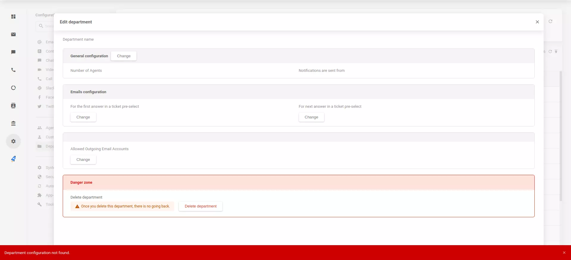 Migrerade avdelningskonfigurationer hittades inte i LiveAgent-appen