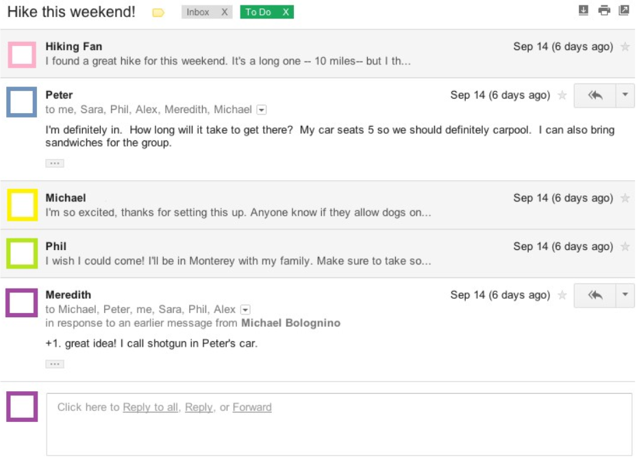 An example of an organized email thread
