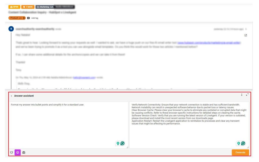 Image displaying the custom answer assistant option with a prompt and message to demonstrate this assistant