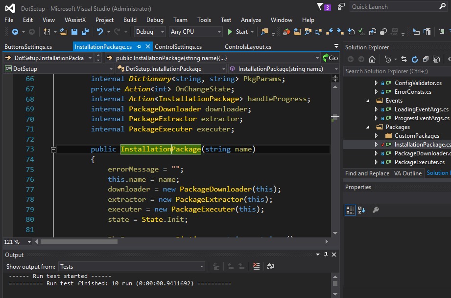 Ett exempel på manuell installation av systemet i Microsoft Visual Studio