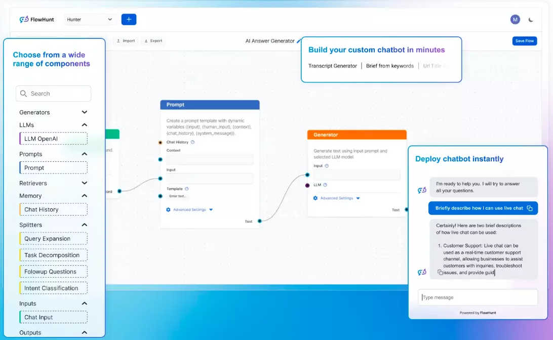 Skärmdump av FlowHunts startsida