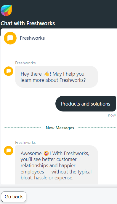 Image is showing a conversation between a customer and chatbot in Freshdesk