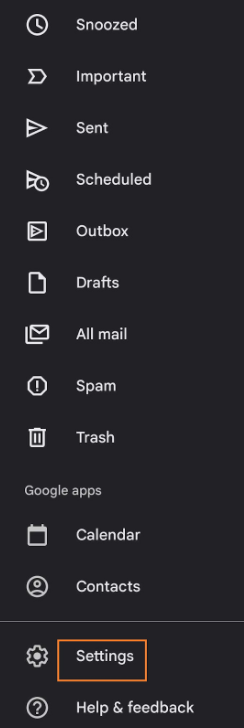 Settings in Gmail app