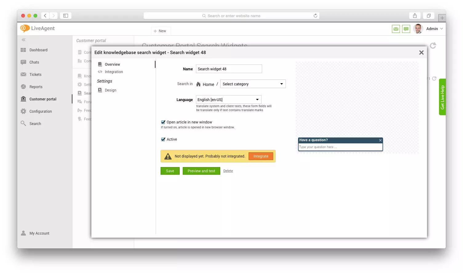 Redigera sökwidget för kunskapsbas i LiveAgent