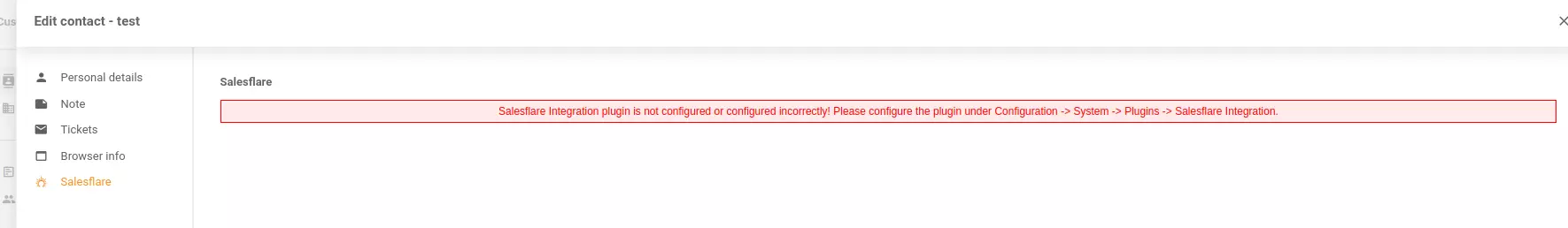Felaktiga meddelanden i integrationskonfiguration