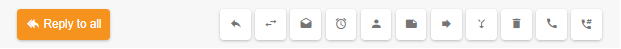 Svara alla-knapp med ytterligare e-poståtgärdsikoner för vidarebefordran, radering och andra funktioner i LiveAgent-programvaran