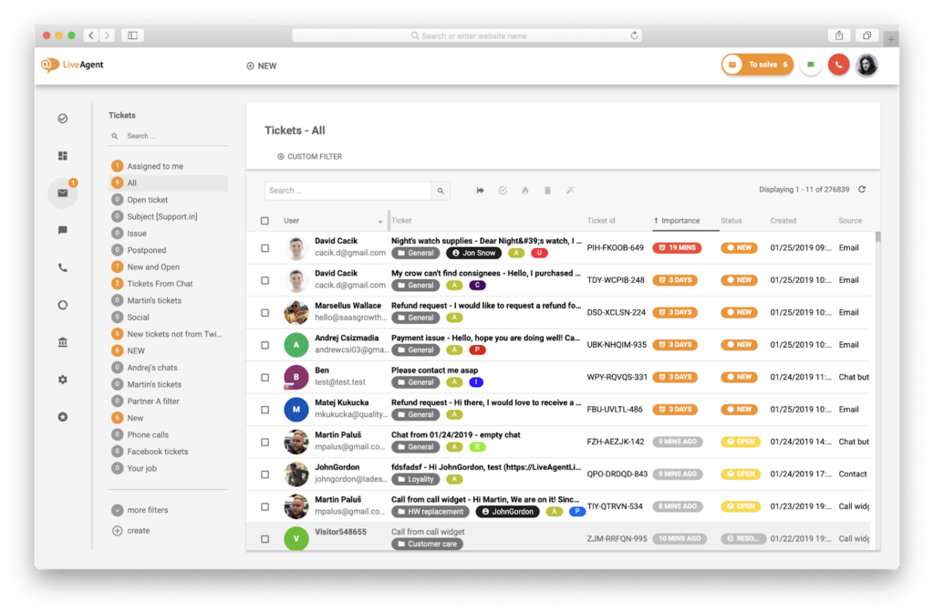 LiveAgent's ticketing system universal inbox