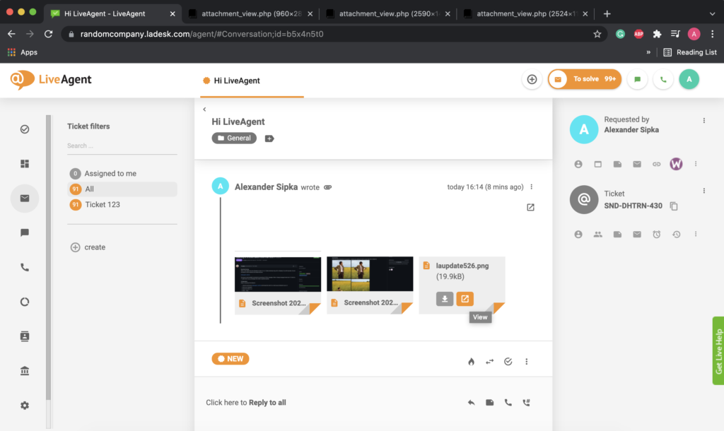 Bilagor i webbläsaren öppnade i flera flikar
