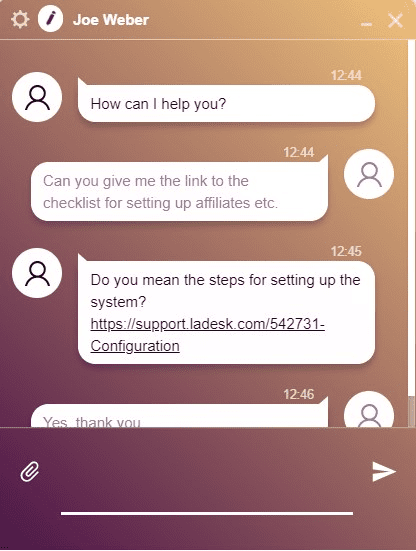 LiveAgent pågående chatt med kund