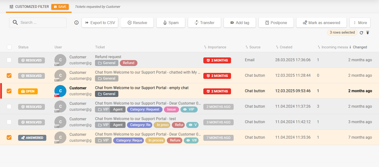 Omarbetad massåtgärdspanel i ärendelistan och integrerade de mest frekvent använda ärendeåtgärderna