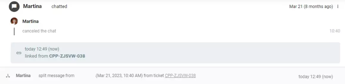 Splitting the customer communication into two separate tickets in LiveAgent