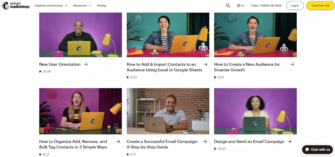 Mailchimps interaktiva kunskapsbasinnehåll