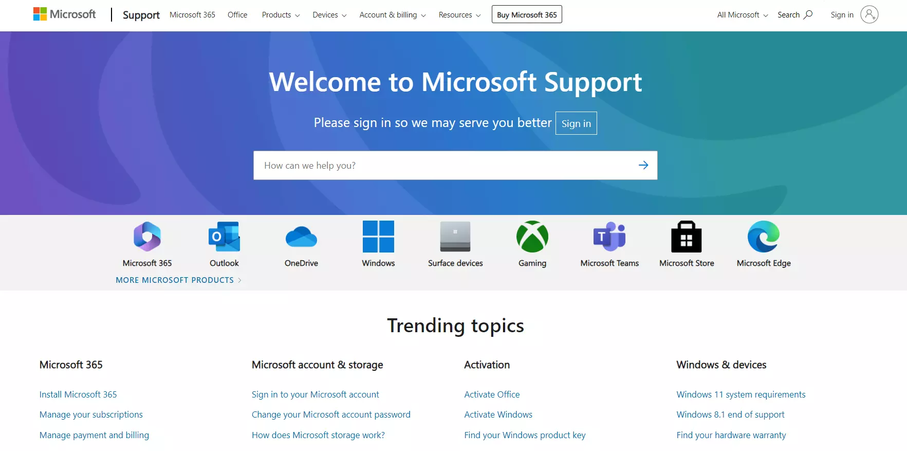 Microsoft supportcenter