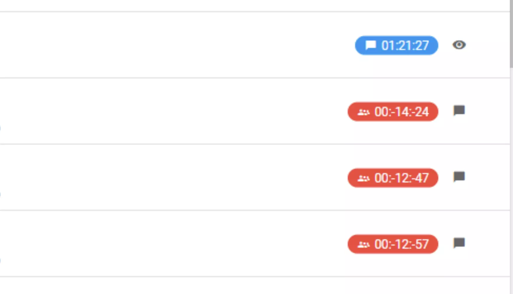En bild som visar en bugg med negativa tidsvärden under chattsessioner i tidigare versioner av LiveAgent
