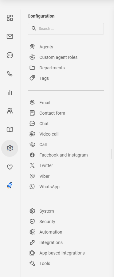 Lista över ikoner i LiveAgent-menyn