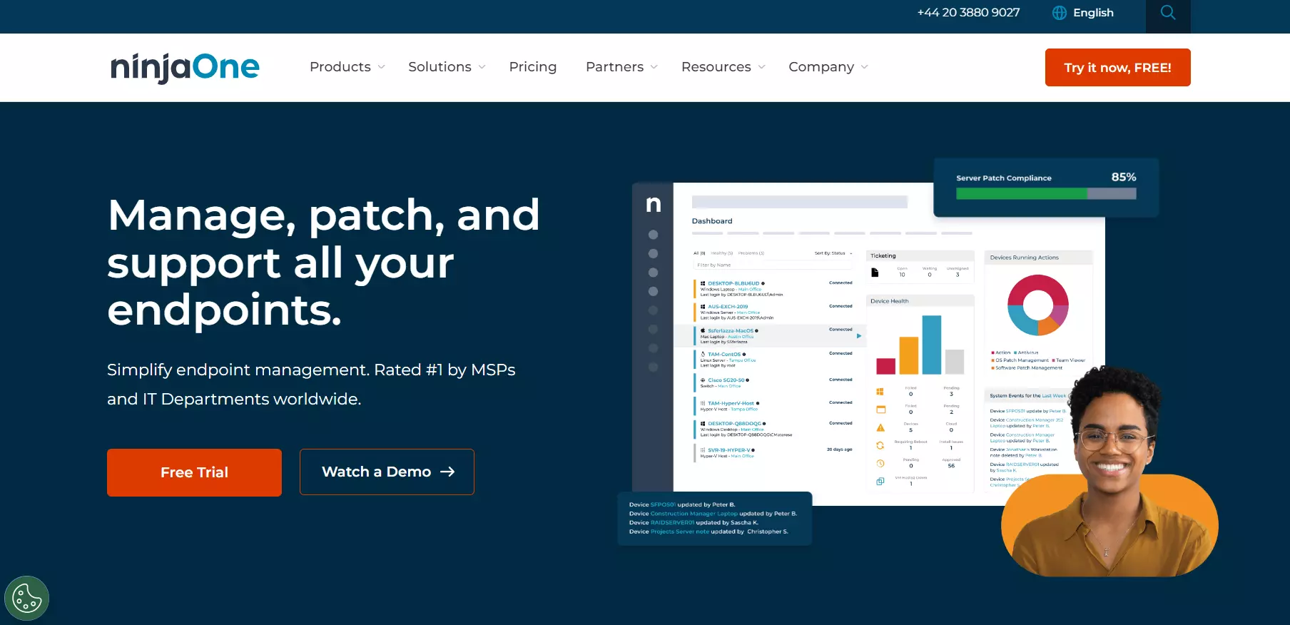 NinjaOnes hemsida - komplett IT-hanteringsplattform