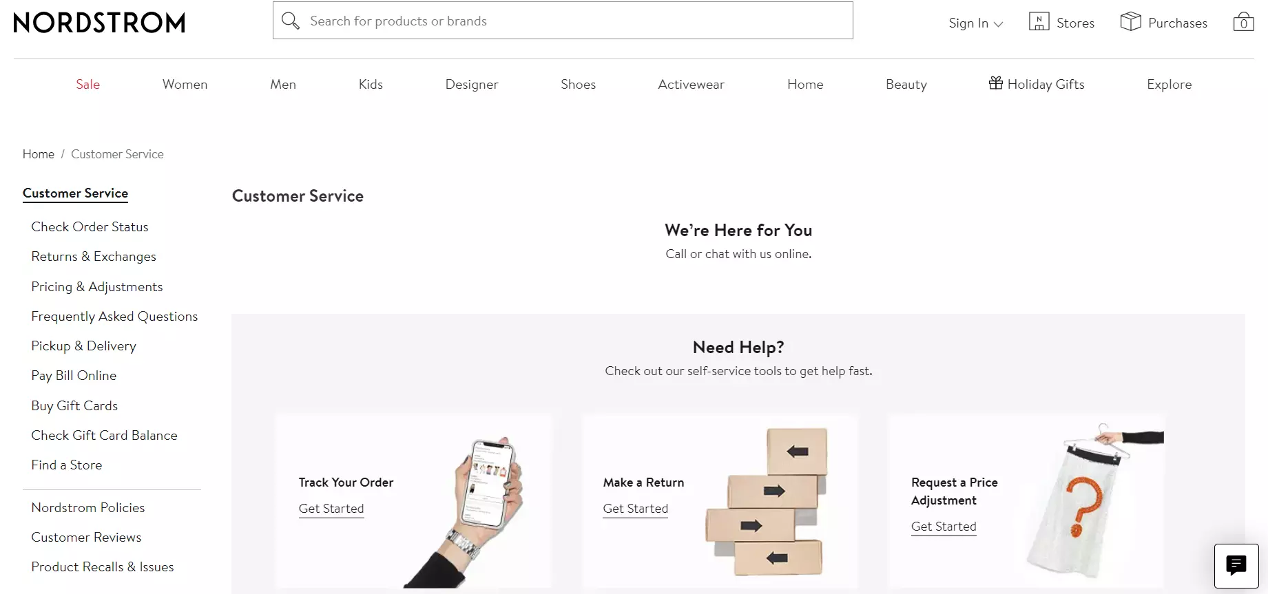 Nordstrom kundserviceportal