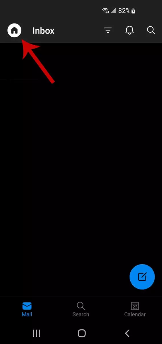 Outlook email threading on mobile devices, step 1