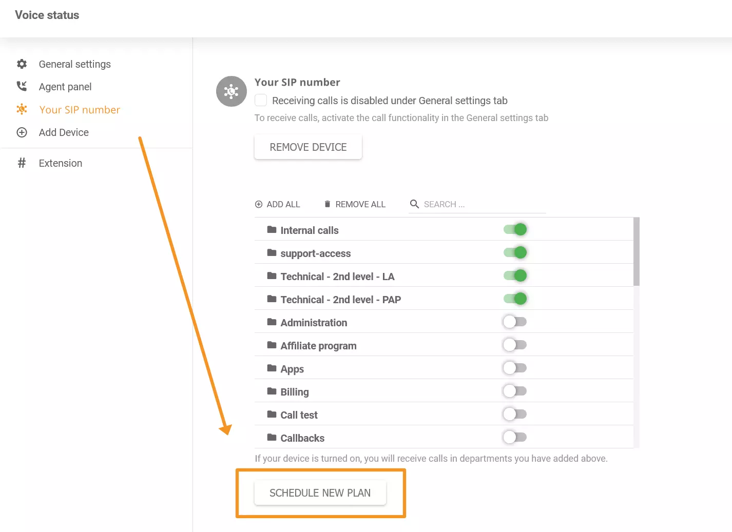 En bild som visar var man hittar den nya telefonschemaläggningsfunktionen i LiveAgent