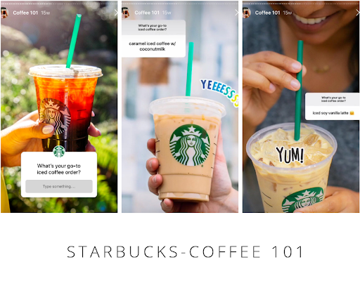 Starbucks Instagram story asking customers about their favorite iced coffee