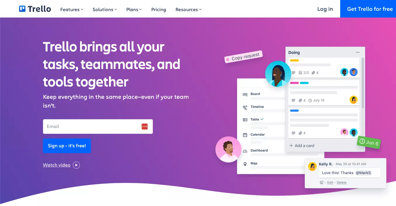 Trellos hemsida - håll ditt arbete organiserat och spåra individuella uppgifter från en plattform.